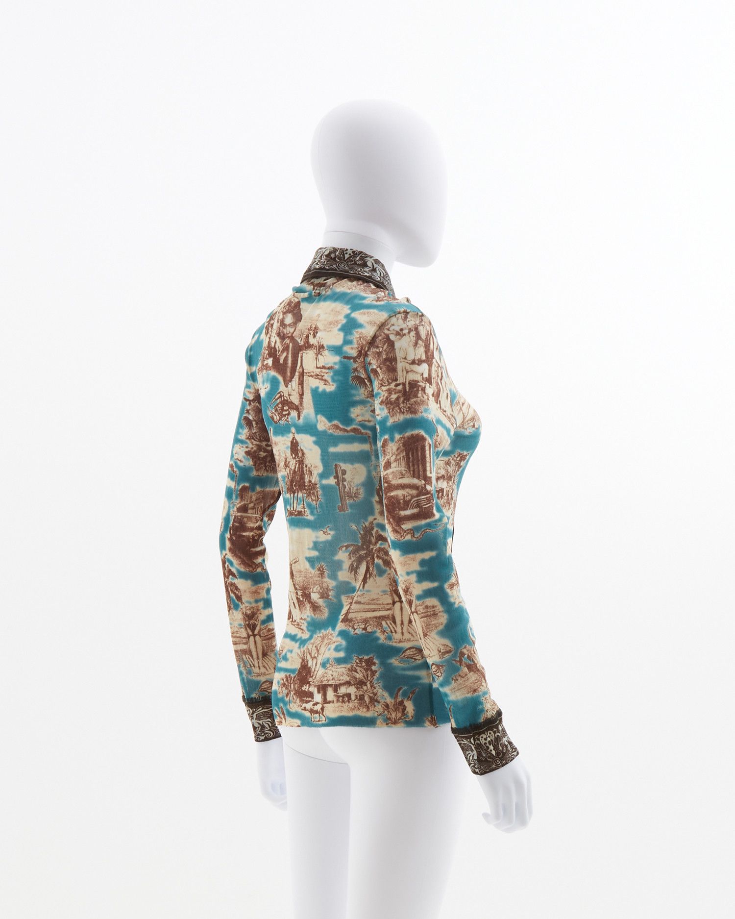 Jean Paul Gaultier S/S 1998 Cuba print mesh long-sleeve shirt Size US S / EU 44-46 / 1 - 4 Thumbnail