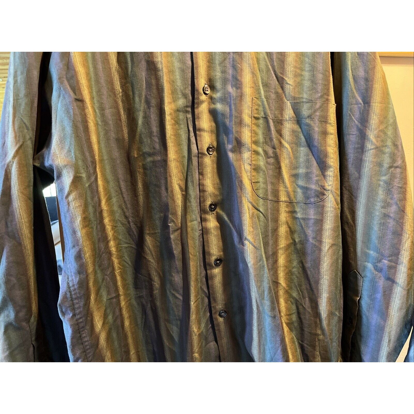 Burberry Burberrys Men's Large Button Shirt Green Purple Plaid Cotton Size US L / EU 52-54 / 3 - 6 Thumbnail