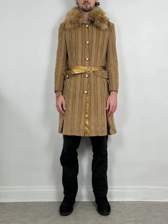 Dolce & Gabbana 2000s Dolce & Gabbana Fur Collar Beige Corduroy Long Jacket Size S / US 4 / IT 40 - 2 Thumbnail