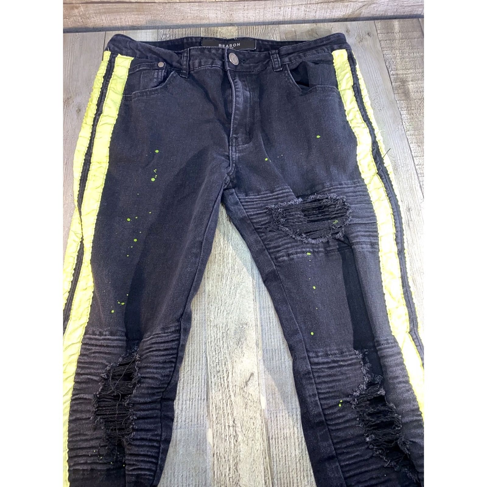 Reason Reason Jeans Men Black Neon Skinny 32x32 Regular 32 Inseam Size US 32 / EU 48 - 2 Thumbnail