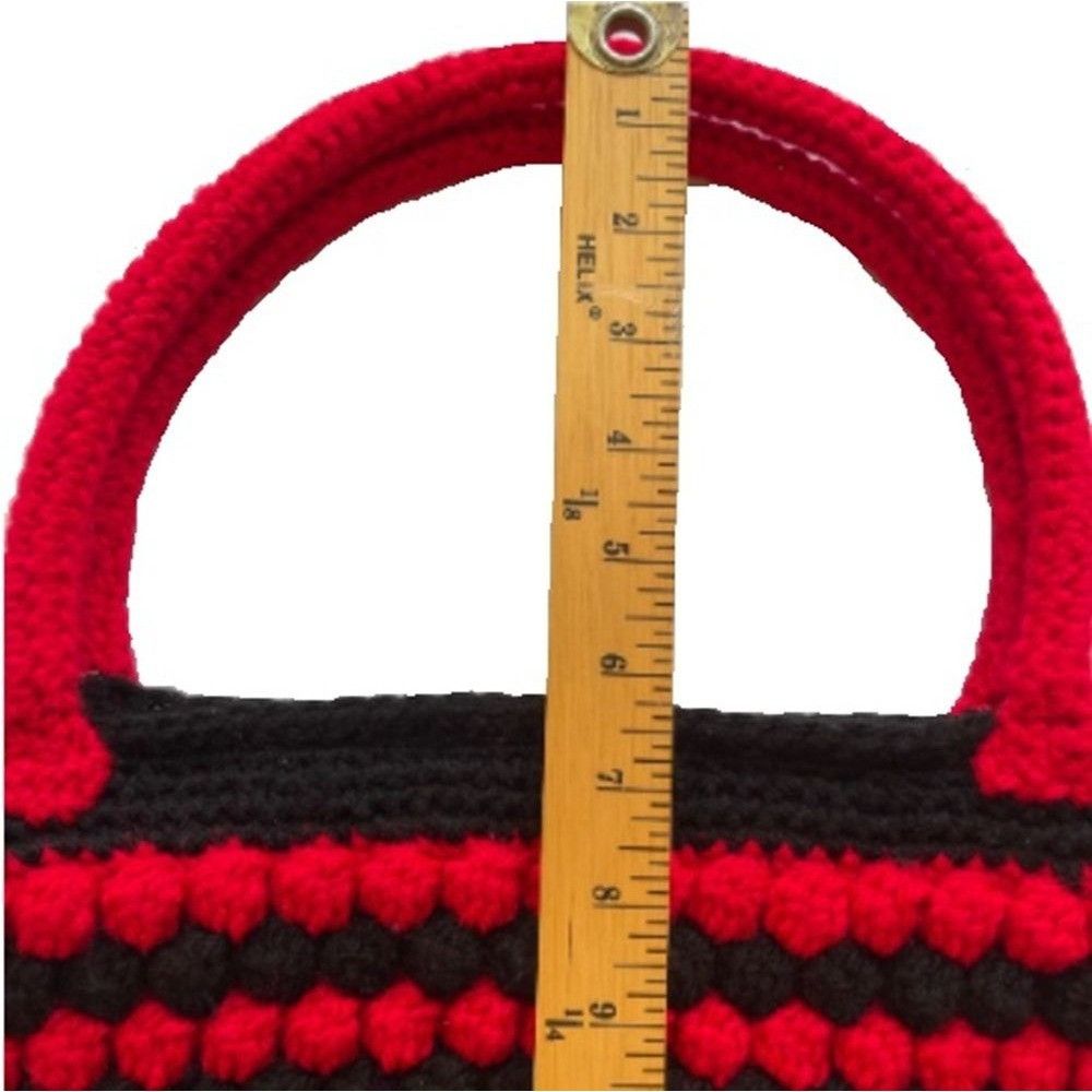 Crochet Purse Handbag Popcorn Stitch Red and Black 14 x 11