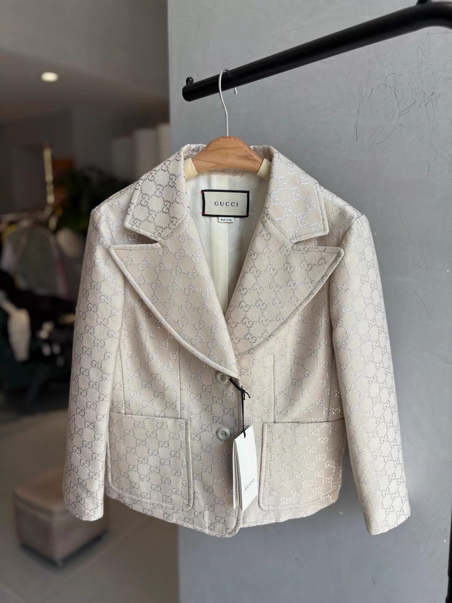 Gucci Gucci Silver/White Full GG Logo Blazer Size S / US 4 / IT 40 - 1 Thumbnail
