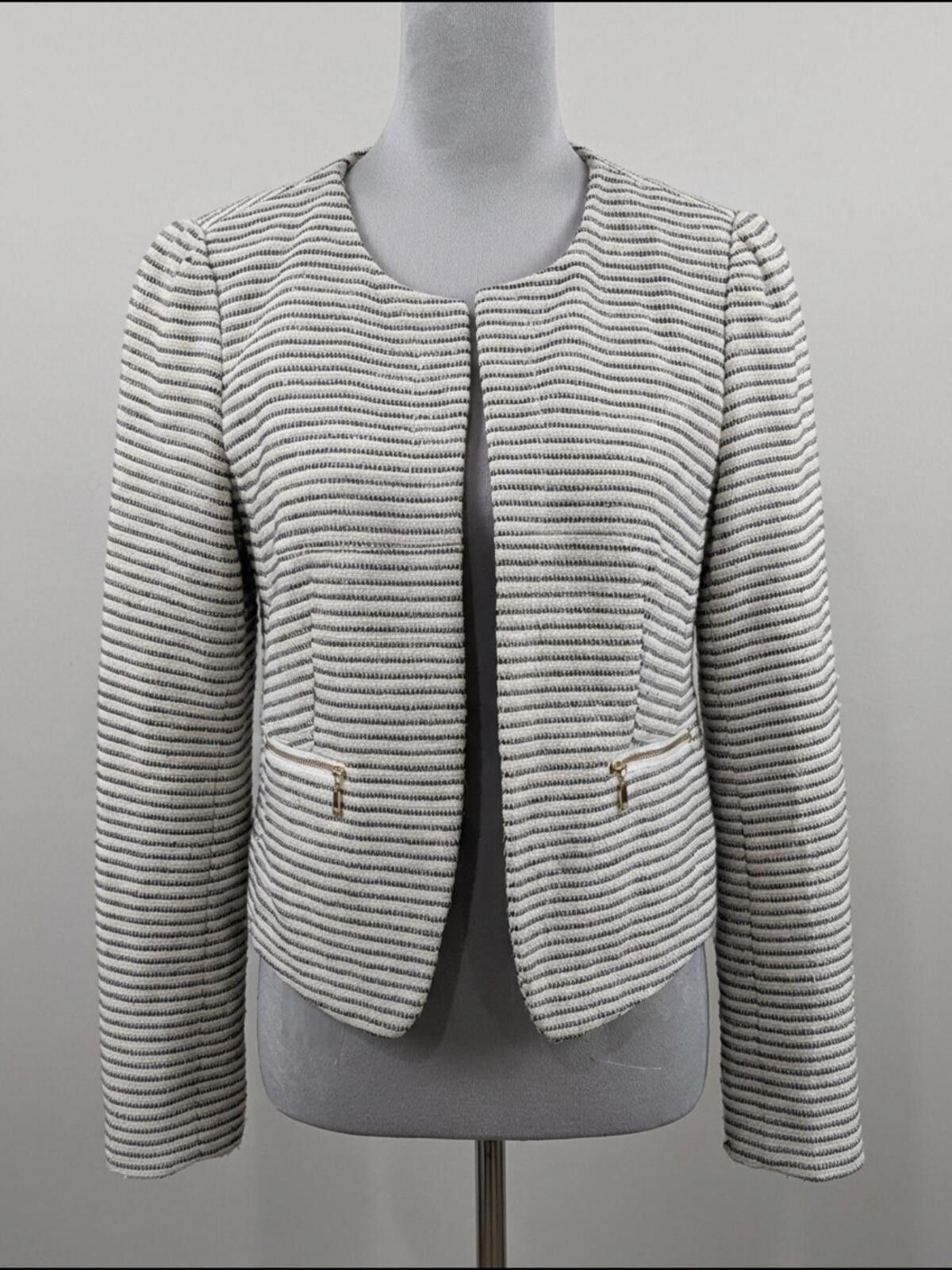 Other LOFT Striped Open-Front Blazer in White and Black Size S / US 4 / IT 40 - 1 Thumbnail