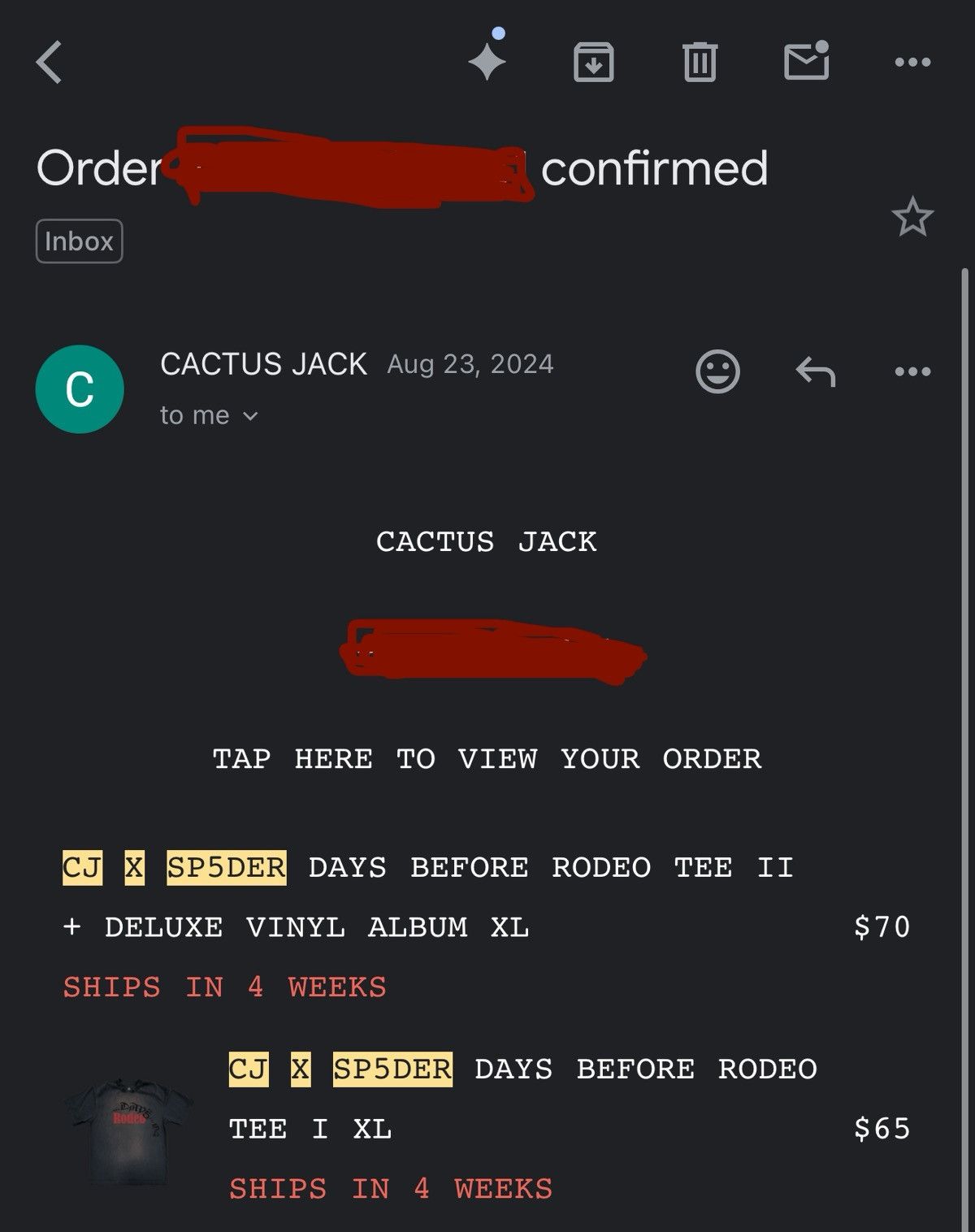 Sp5der × Travis Scott CJ X SP5DER Days Before Rodeo Tee Il Size US XL / EU 56 / 4 - 5 Thumbnail