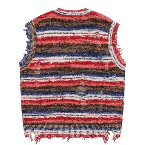 VIBE Sleeveless Knitted Jumper Sweater Ripped Streetwear Pullover Size US L / EU 52-54 / 3 - 2 Thumbnail