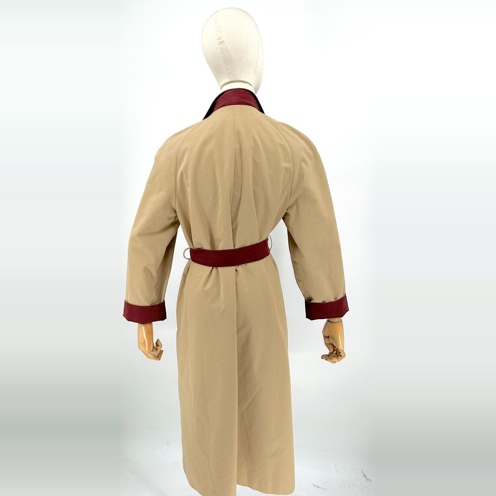 Etienne Aigner Vintage 80s Tan Maroon Reversible Belted Trench Coat Size M / US 6-8 / IT 42-44 - 5 Thumbnail