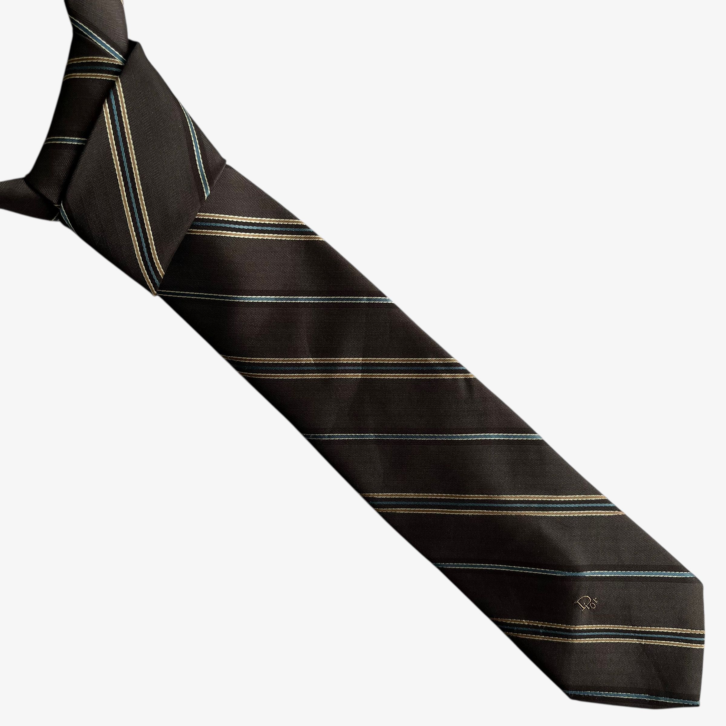 Dior Vintage 80s Christian Dior Brown Striped Polyester Tie Size ONE SIZE - 1 Thumbnail