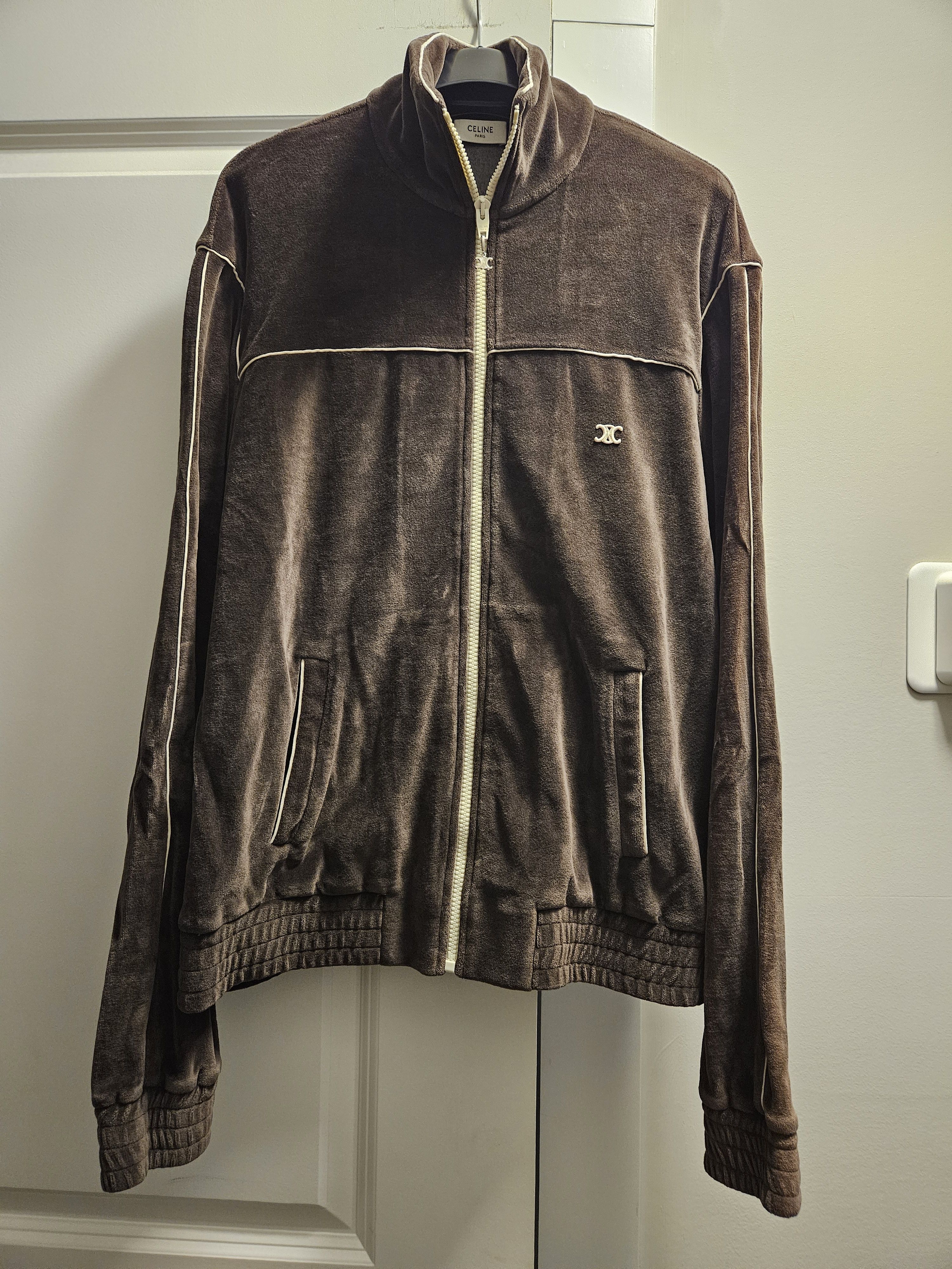 Pre-owned Celine Brown Velour Zip Up Track Jacket