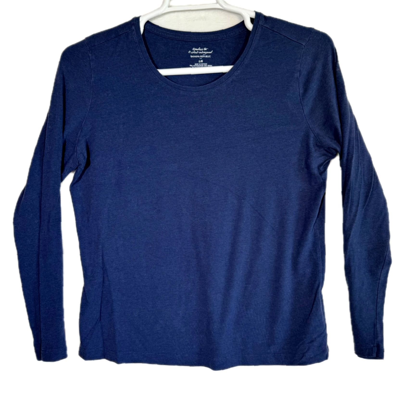 Banana Republic Banana Republic Shirt Blue Cotton Stretch Long Sleeve Pullover – Size L, Regular, Women, Casual Comfort, Round Neck, Knit, Machine Washable Size L / US 10 / IT 46 - 2 Thumbnail