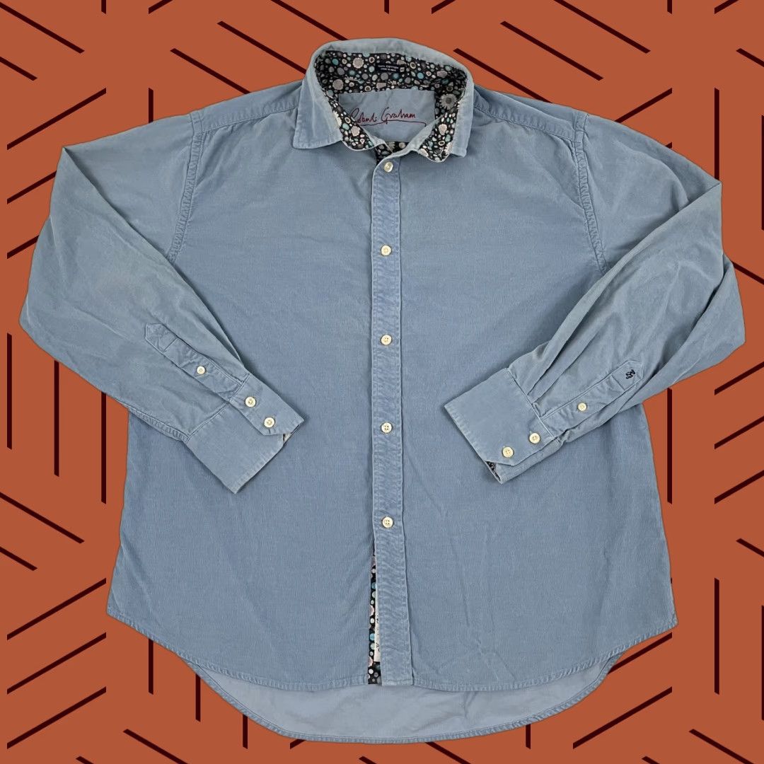 Robert Graham VINTAGE Robert Graham Shirt Men XL Blue Corduroy Button Up Preppy Casual Cotton L/S (Fair Condition) Size US XL / EU 56 / 4 - 1 Thumbnail