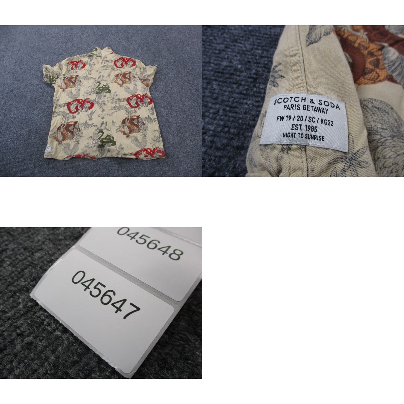 Scotch & Soda VINTAGE Scotch Soda Shirt Mens L Viscose Hawaiian Snake Bird Print Loose Beach Bonjour Beige Size US L / EU 52-54 / 3 - 8 Thumbnail