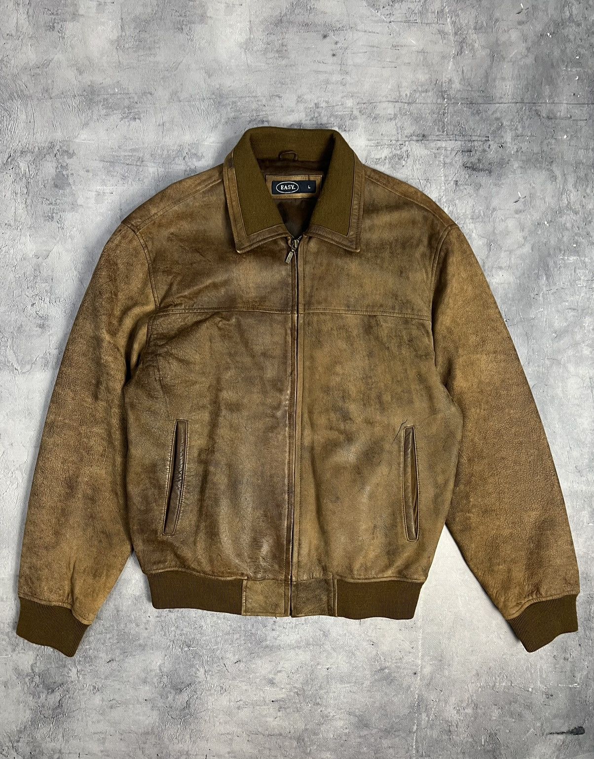 Vintage 90s outlet brown leather men jacket zip bomber motorcycles biker coat size L EU 52