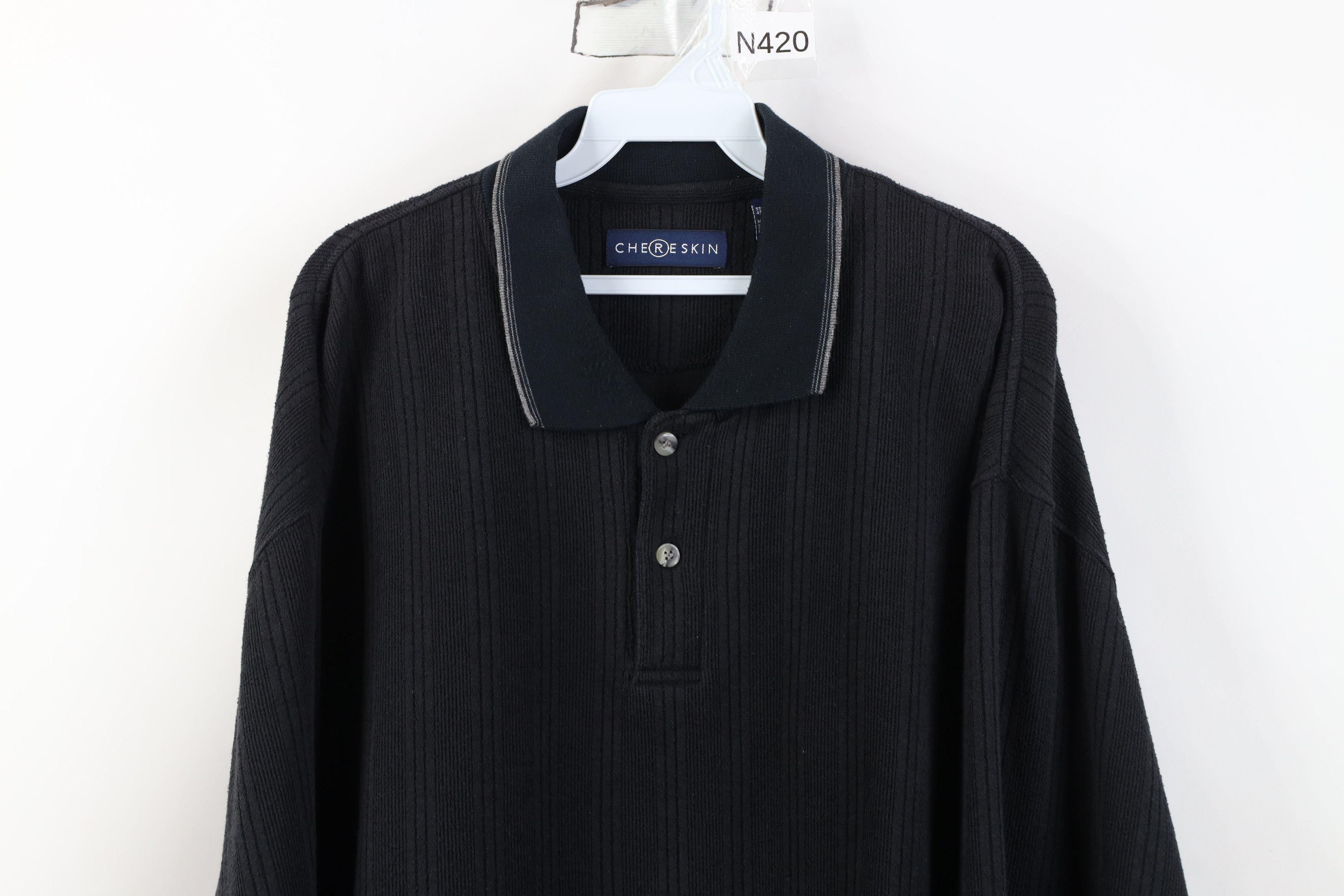 Vintage Vintage 90s Streetwear Ribbed Knit Long Sleeve Polo Black Size US XXL / EU 58 / 5 - 2 Thumbnail