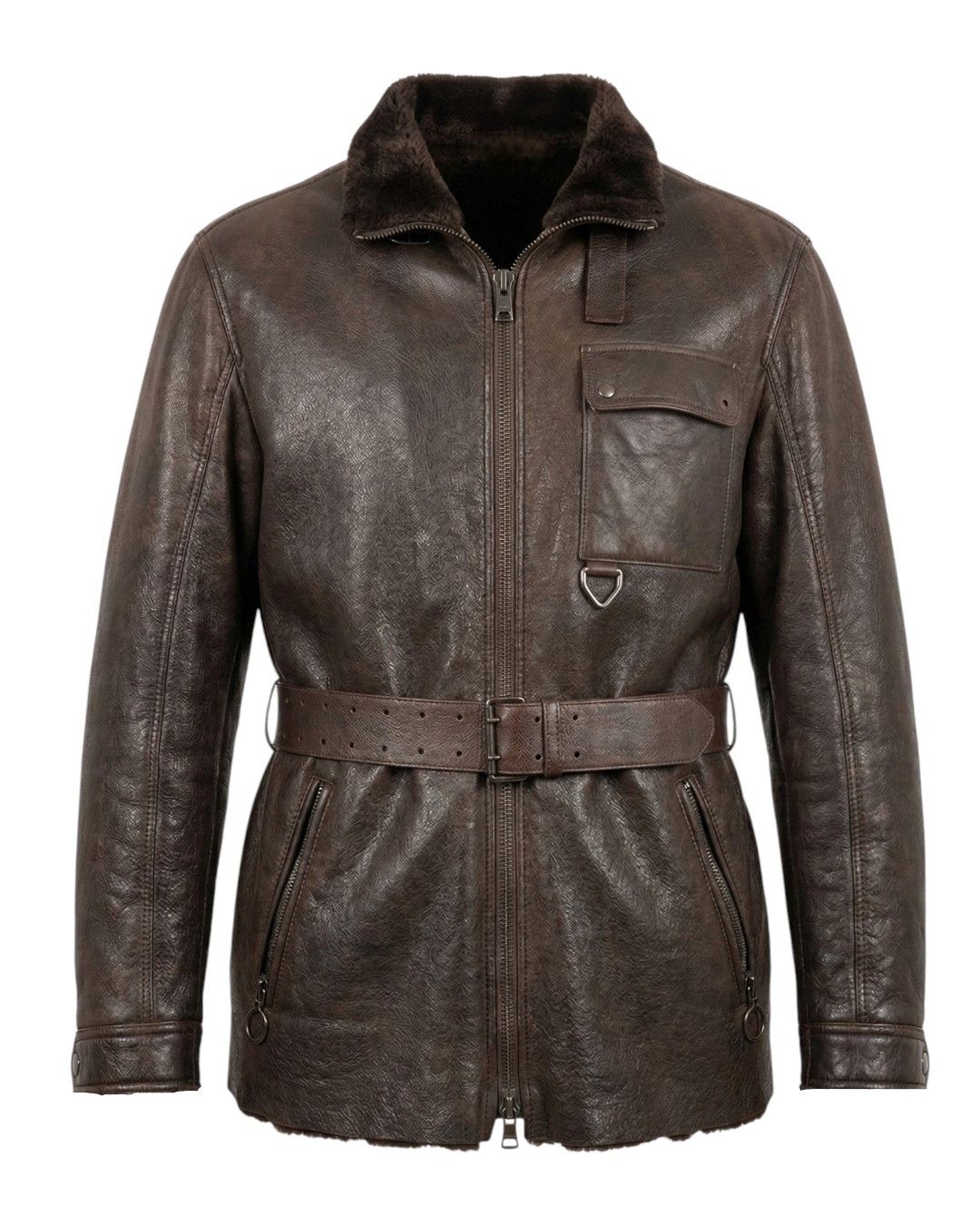 Prada PRADA SPORT SHEARLING LEATHER BELTED BIKER COAT JACKET Size US L / EU 52-54 / 3 - 1 Thumbnail