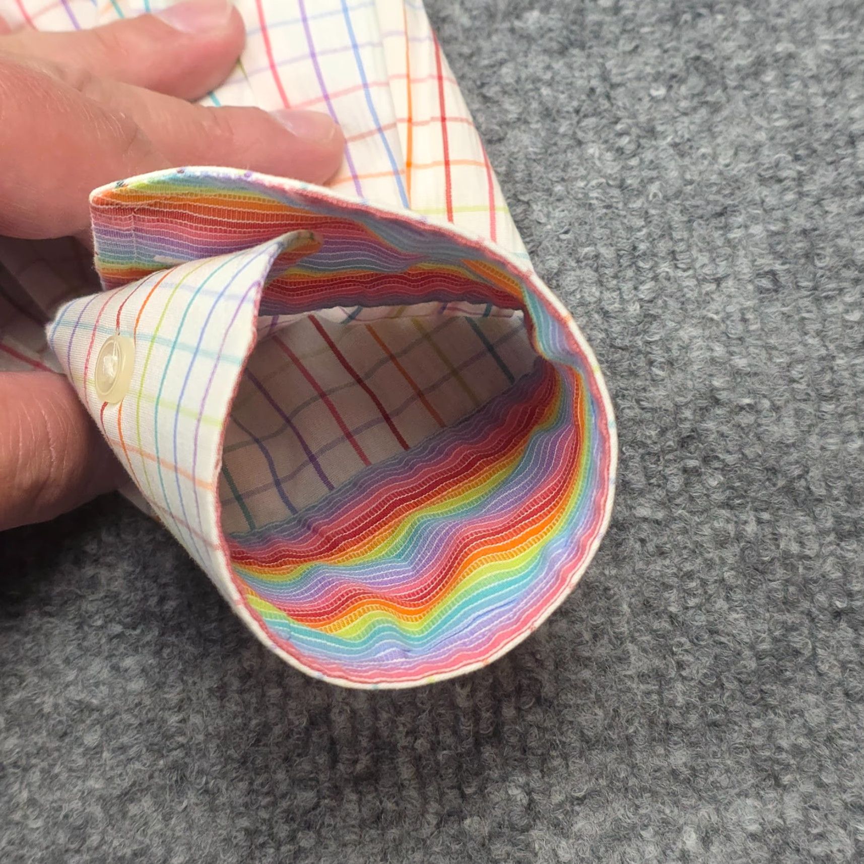 Emmett Emmett Dress Shirt Mens 15.5 / 39CM Striped Rainbow Multi Color Collared Long Sleeve Barrel Cuff Blues Mens Size 42R - 7 Thumbnail