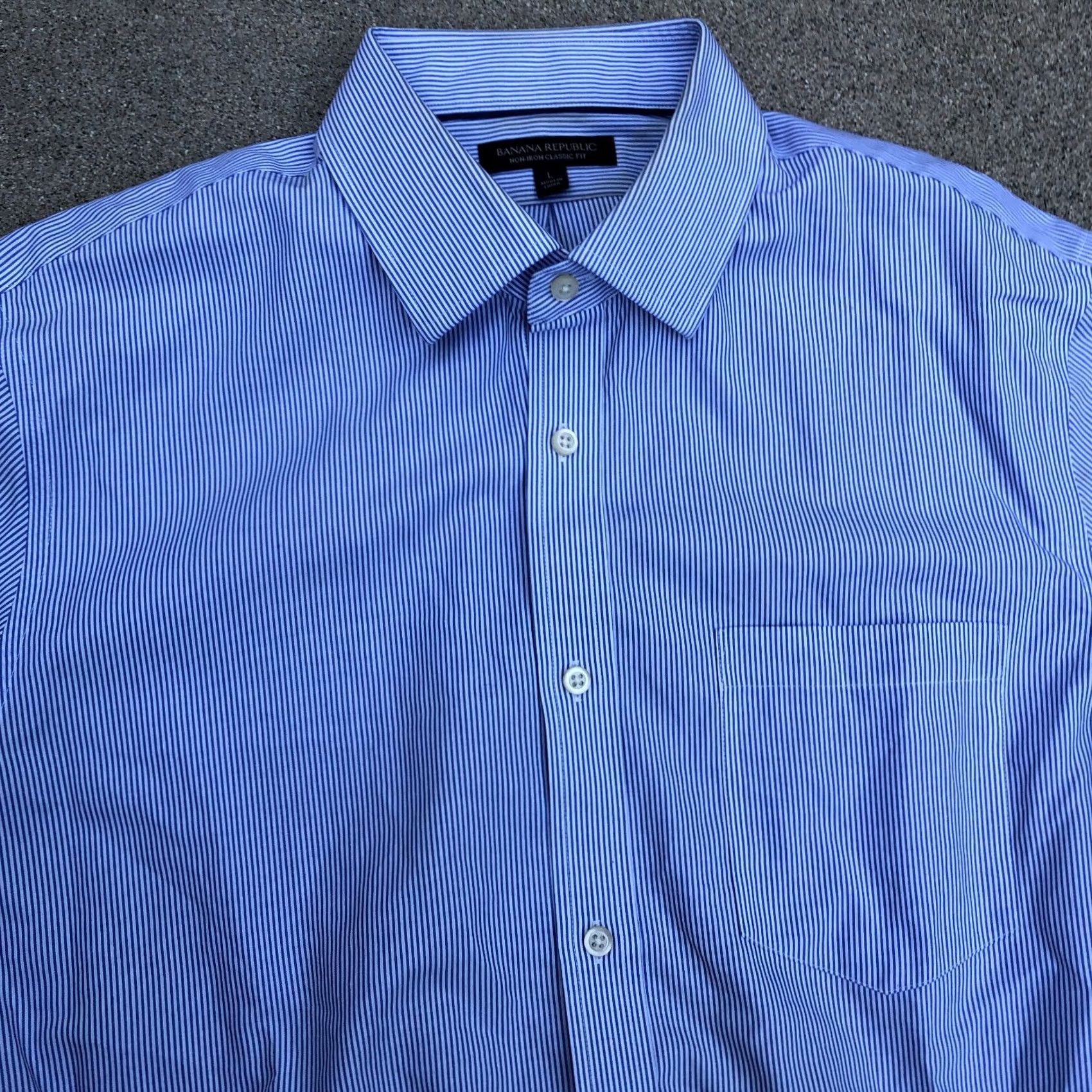Banana Republic Banana Republic Button Down Dress Shirt Mens LG Non Iron Striped Shirt Adults Large Blue Mens Size 42R - 2 Thumbnail