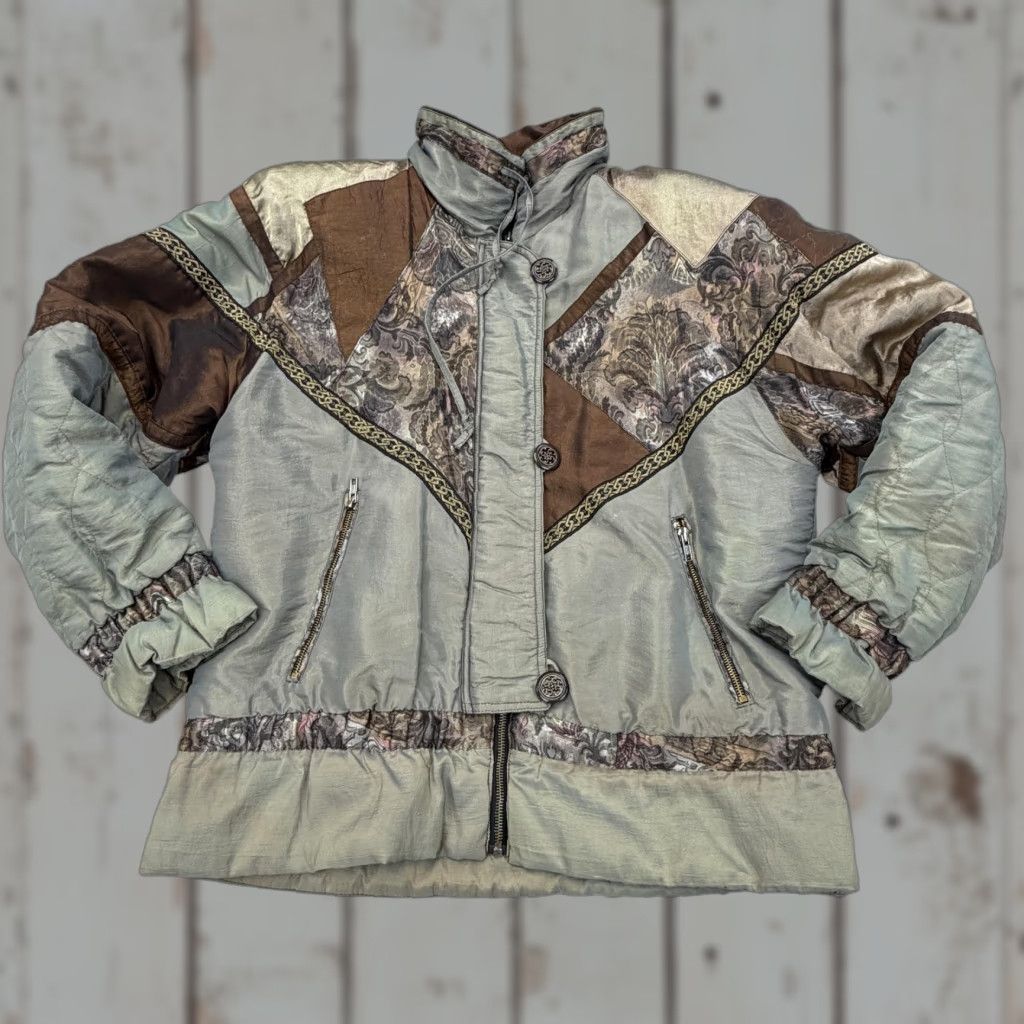Vintage VINTAGE Gallery Jacket Womens Small Green Brown Quilted Patchwork Floral 80s Size S / US 4 / IT 40 - 1 Thumbnail