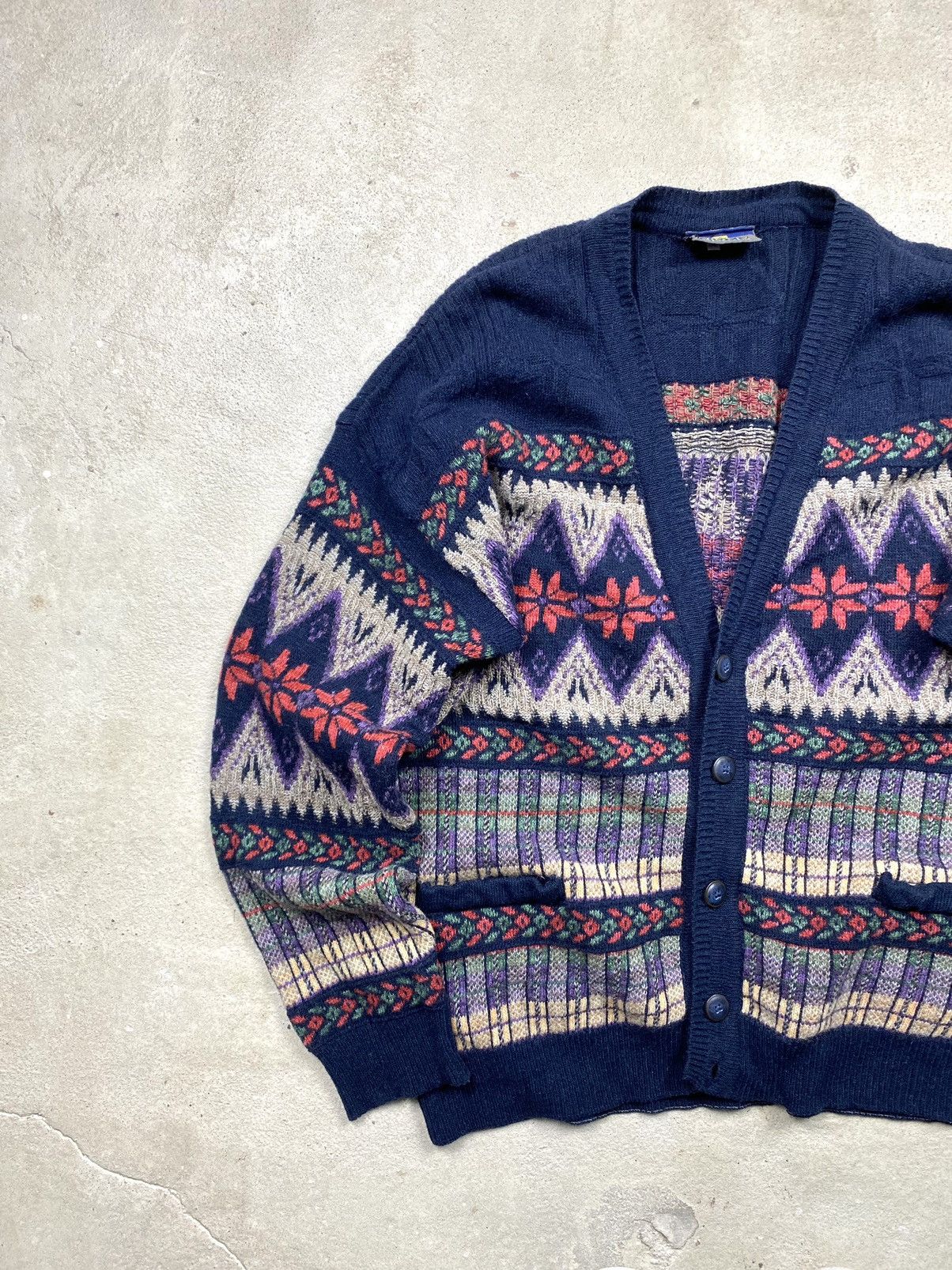 Vintage Rare! Vintage 90’s Knit Pattern Cardigan Sweater Coogi Style Size US L / EU 52-54 / 3 - 2 Thumbnail