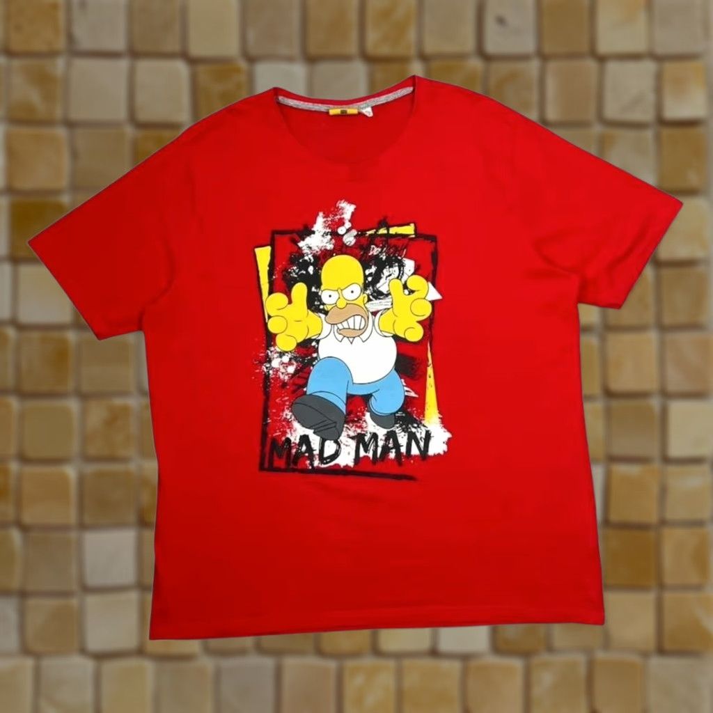 Vintage The Simpsons "Mad Man" Homer Character TV Show Spellout Graphic T-Shirt XL Red Mens Short Sleeve Round Neck Cotton Shirt Size US XL / EU 56 / 4 - 1 Thumbnail