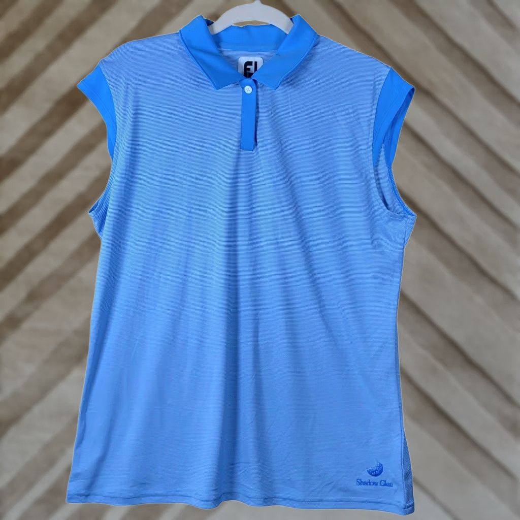 Footjoy FootJoy Women's Shirt Blue Striped V Neck Golf Polo Sleeveless Athletic Large Size L / US 10 / IT 46 - 1 Thumbnail