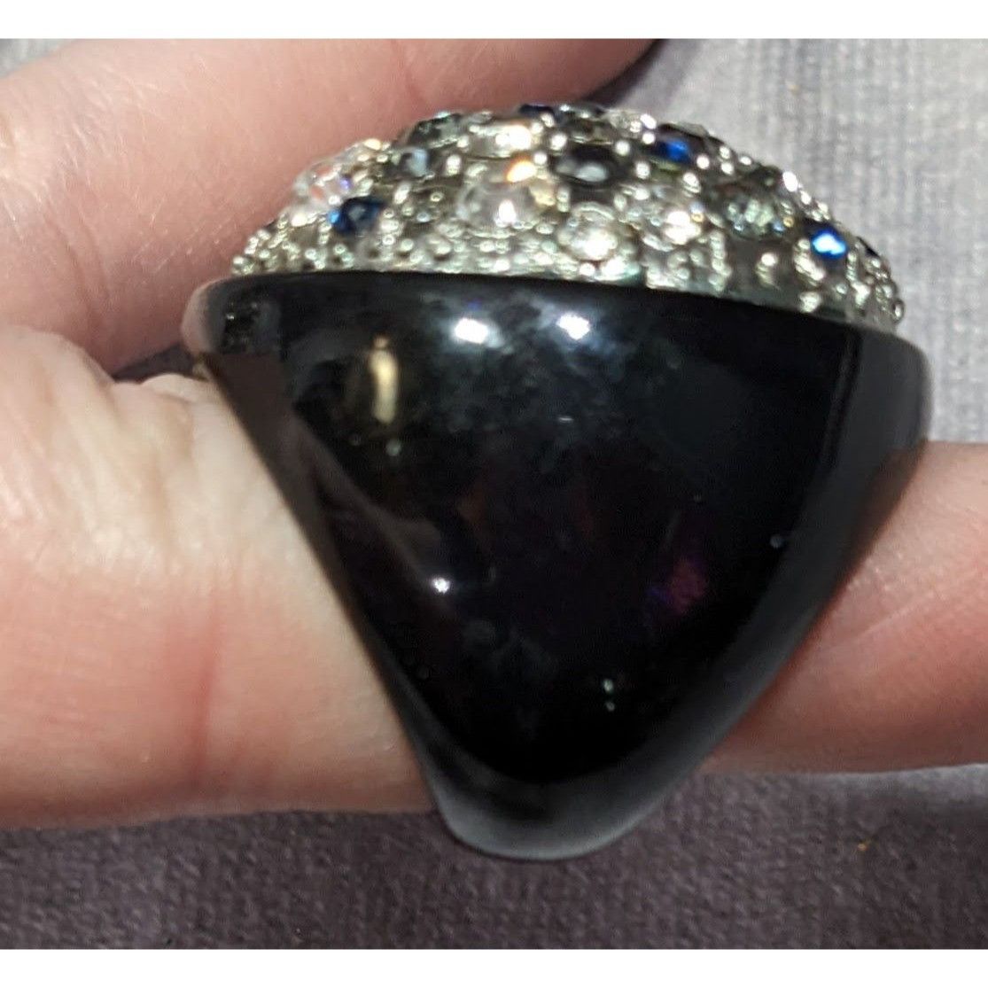 Other Vintage Glam Goth Rhinestone Studded Black Acrylic Statement Size ONE SIZE - 9 Thumbnail