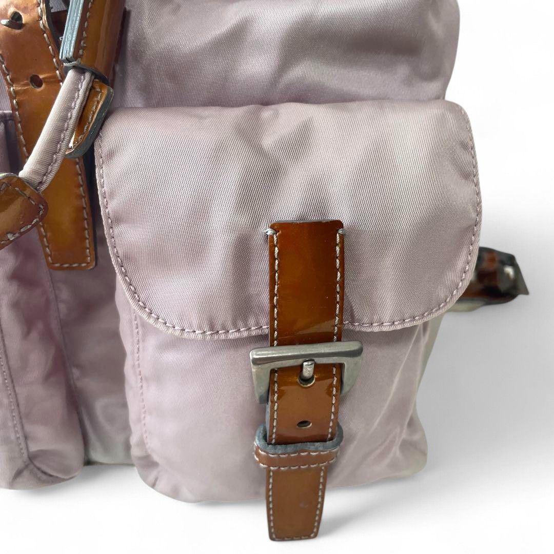 Prada Prada - Pink Leather Nylon Rucksack Backpack Triangle Logo Size ONE SIZE - 10 Thumbnail