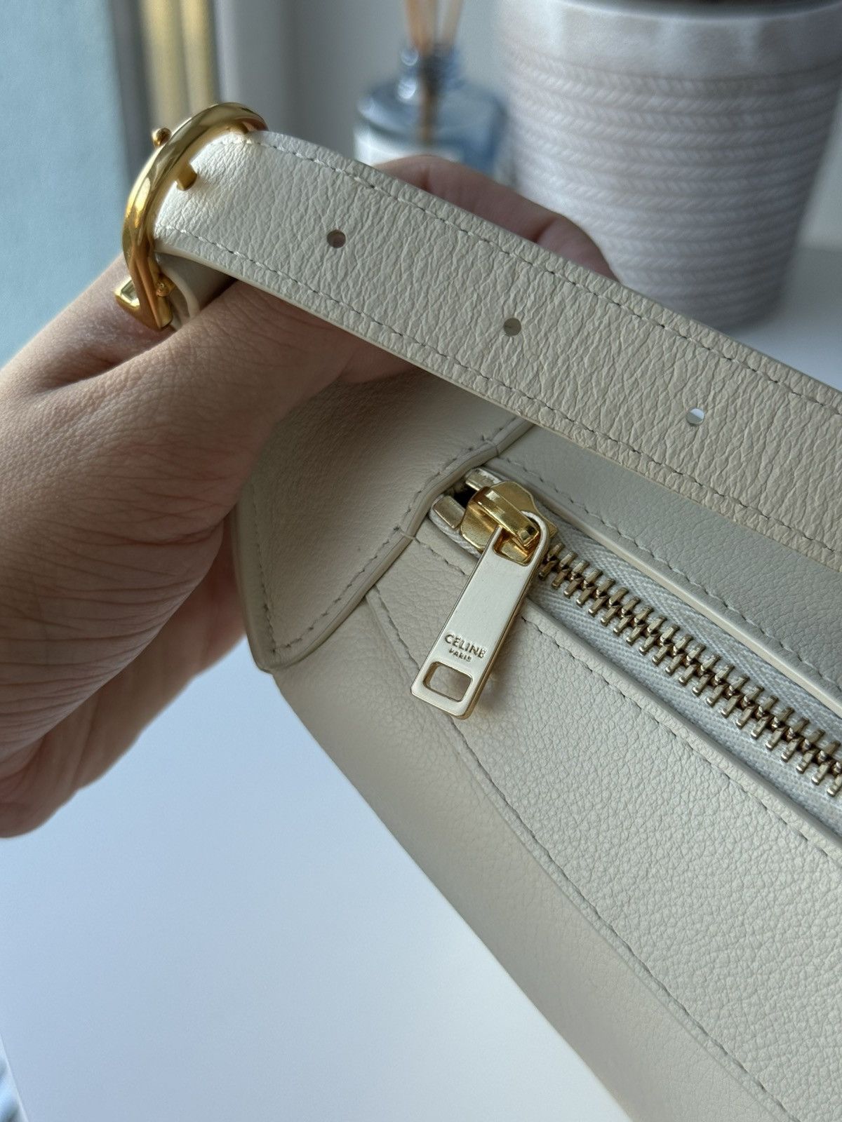 Celine Celine Small Romy Bag White Calfskin Leather Gold HW Size ONE SIZE - 11 Thumbnail