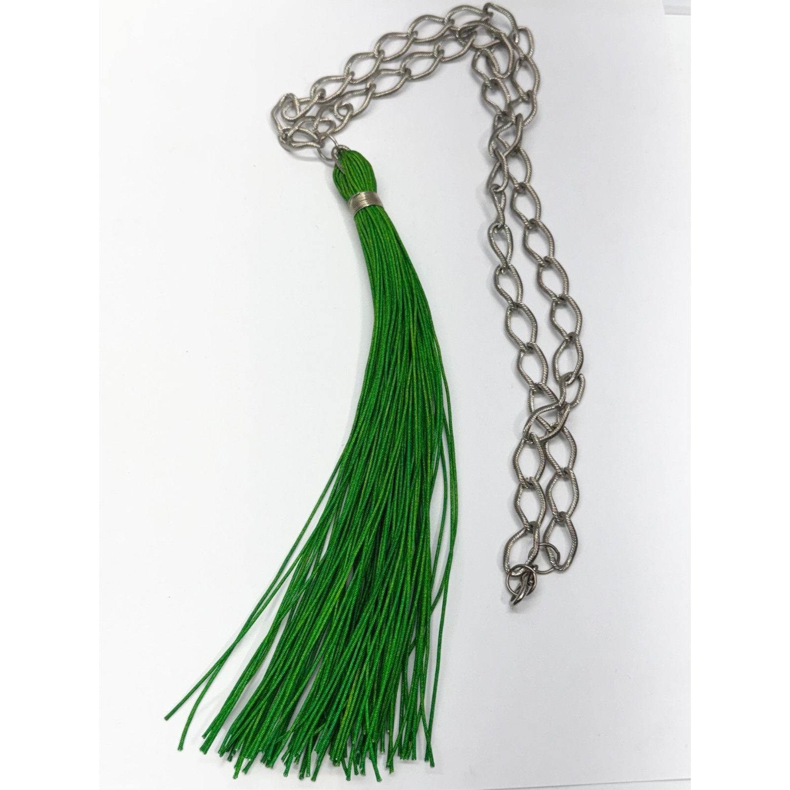 Vintage Green tassel long silver chain necklace Size ONE SIZE - 2 Thumbnail