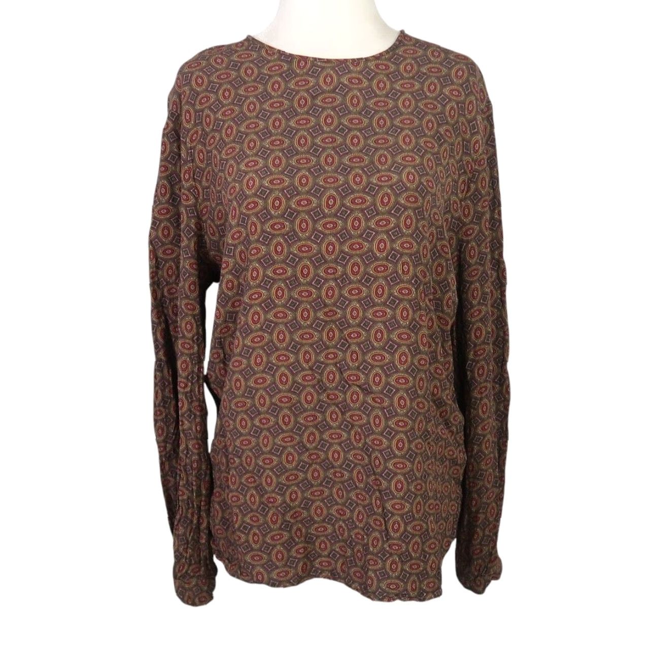 Vintage VINTAGE 90s Geometric Scarf Print Long Sleeve Blouse Top Brown Red Women 12 Regular Size XL / US 12-14 / IT 48-50 - 2 Thumbnail