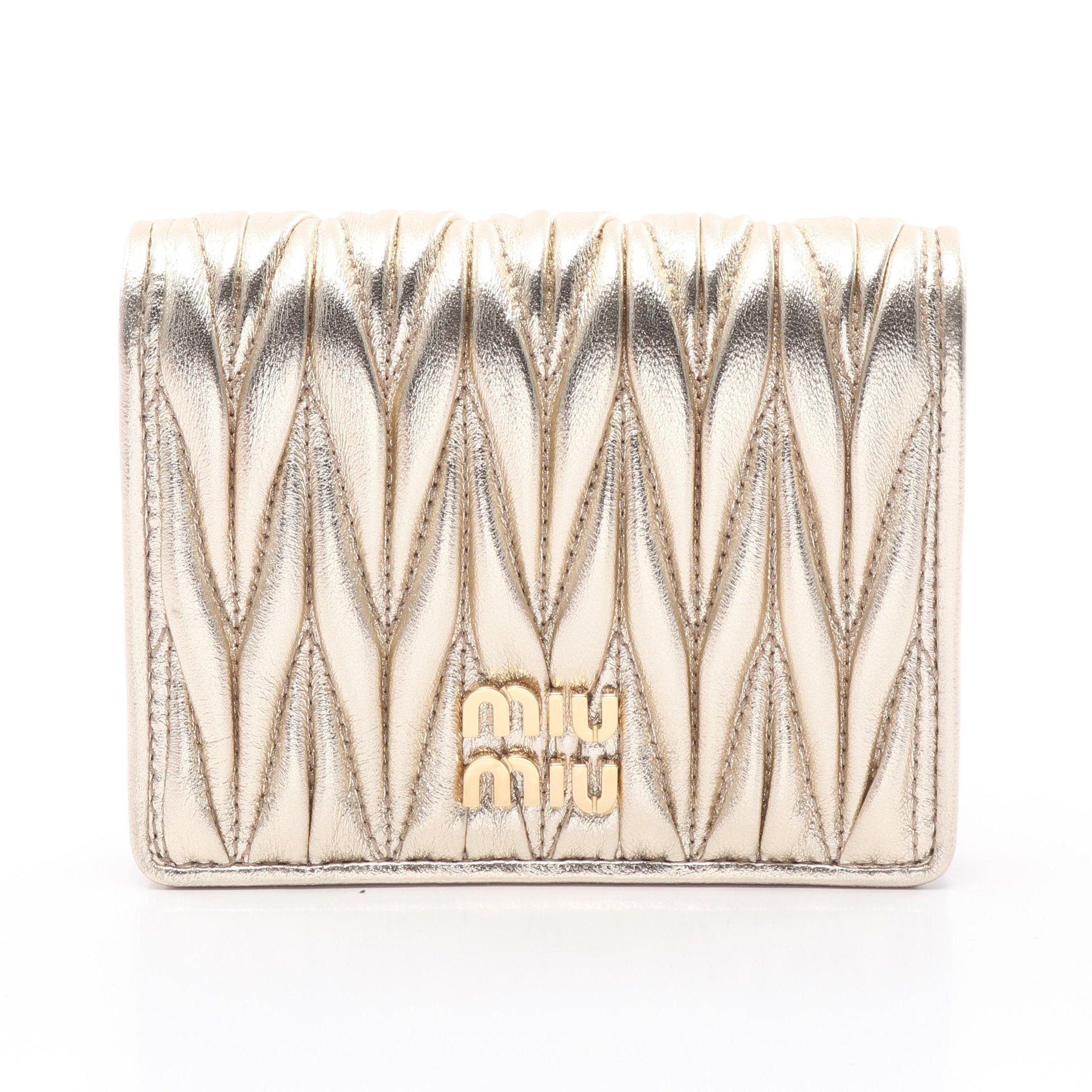 Miu Miu Miu Miu Matelasse Bi-Fold Wallet Leather Gold Size ONE SIZE - 1 Thumbnail