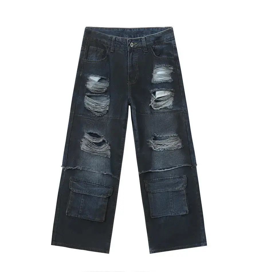Japanese Brand Retro loose straight pocket ripped jeans Size US 32 / EU 48 - 5 Thumbnail