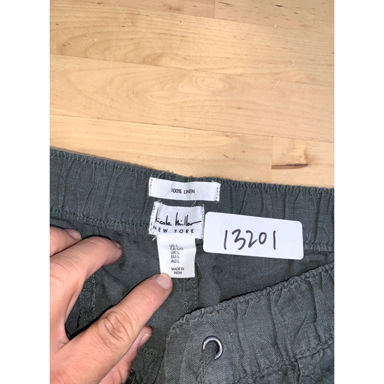 Nicole Miller Nicole Miller Linen Cargo Pants Joggers Women L Green Casual Drawstring 13201 Size 36" / US 14 / IT 50 - 2 Thumbnail