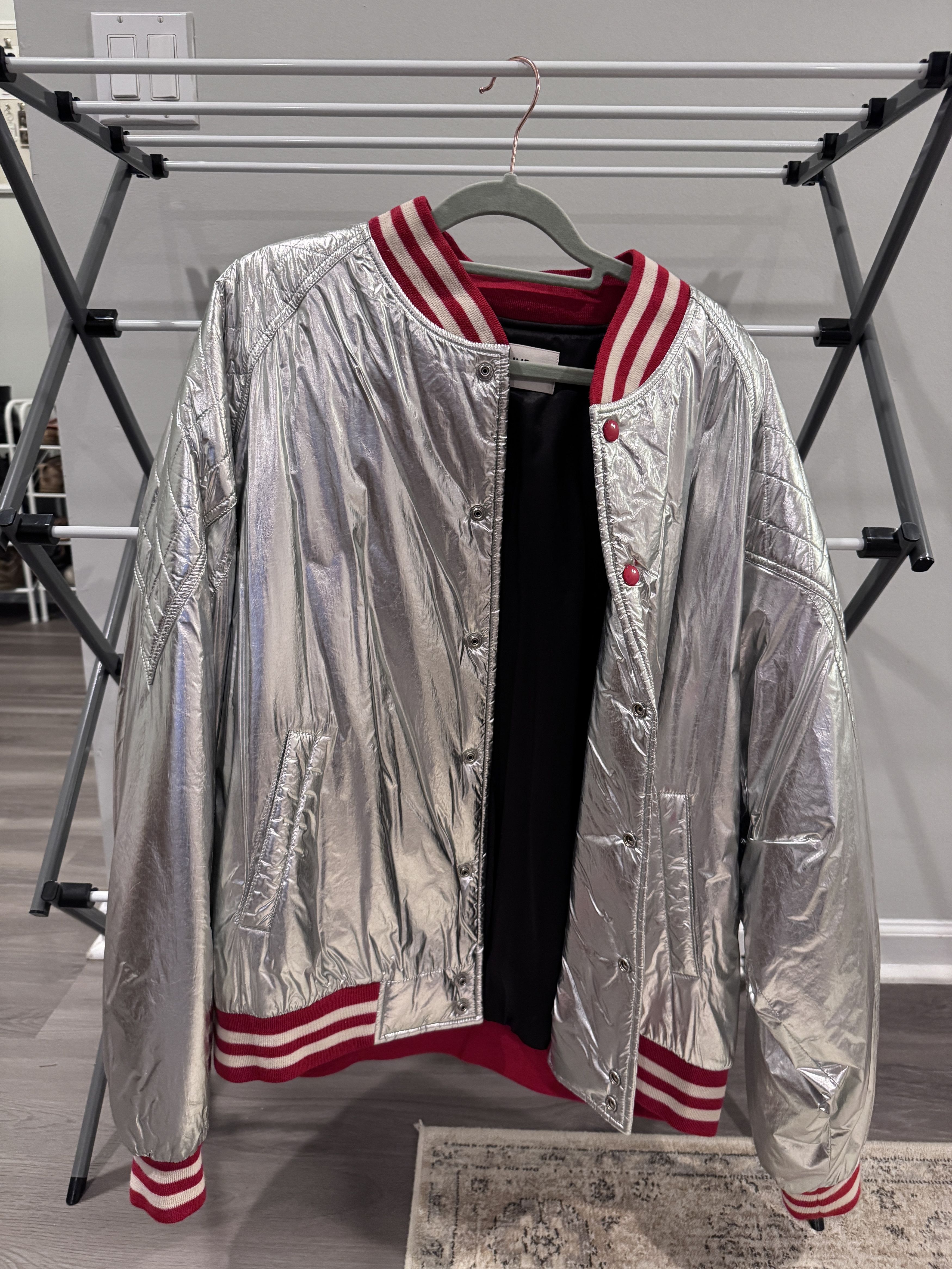 Celine CELINE Metallic Silver Varsity Bomber - Size 54 Size US L / EU 52-54 / 3 - 1 Thumbnail