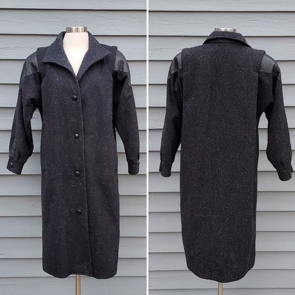 Vintage 80s Retro Preppy Acadamia Black Gray Wool Blend Leat