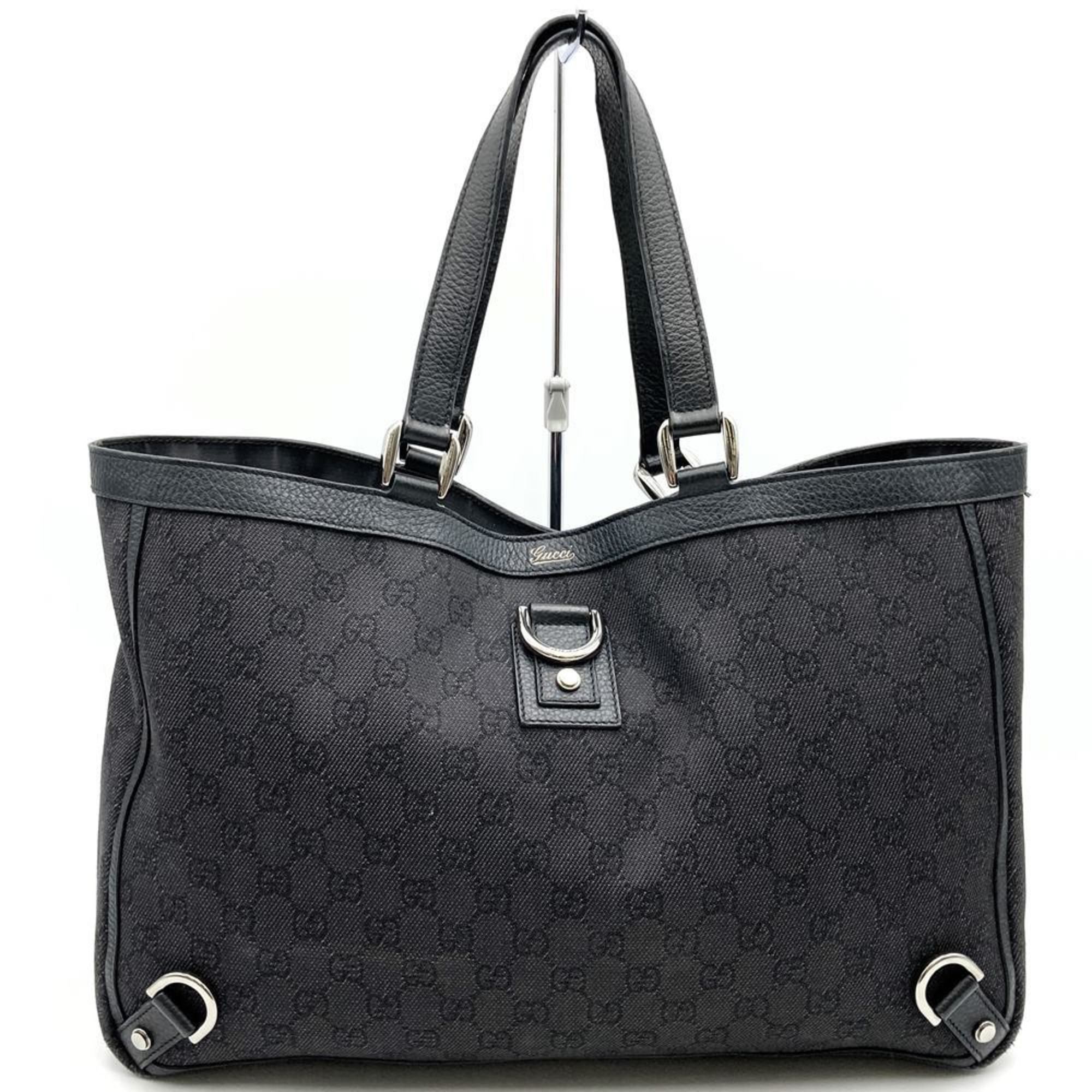 Gucci 293580 Tote Bag Abbey Line GG Canvas Leather Black Women's Men's