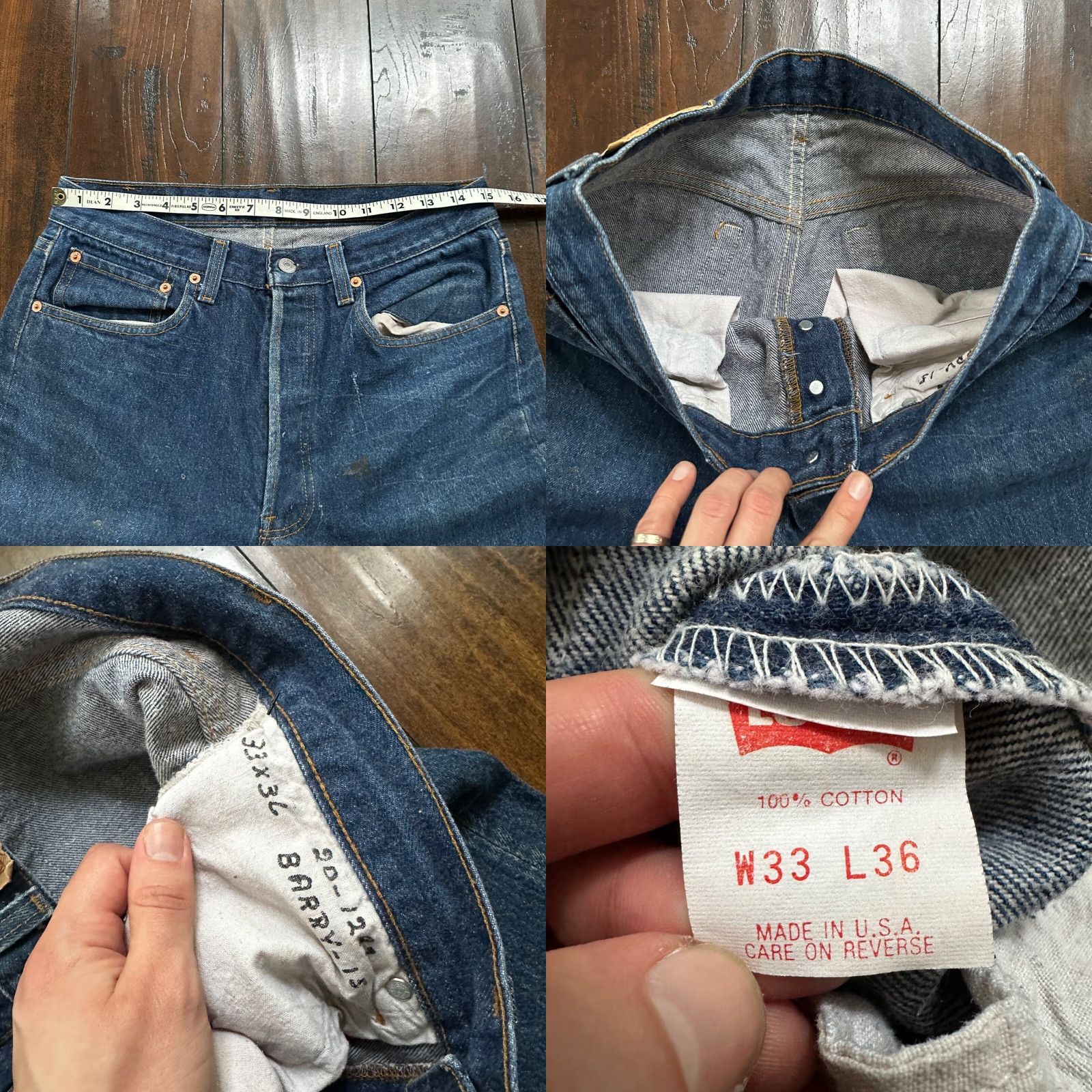 Levi's VINTAGE Levi's 501 Jeans Button Fly 33x36 USA Tag Blue Straight 90s Mens Pants Regular Jeans Size US 33 - 8 Thumbnail