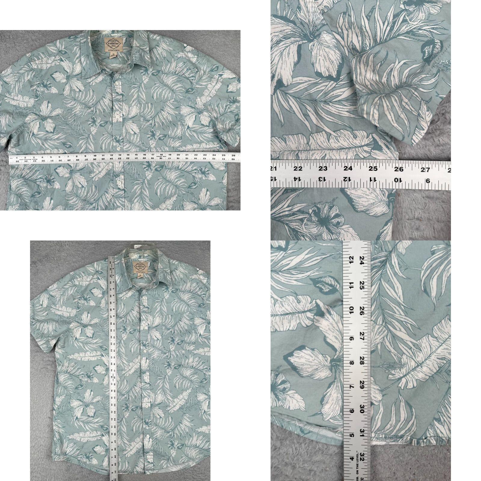 Vintage St. John's Bay Shirt Men 2XL Blue Floral Leaf Hawaiian Cotton Blend Stretch Button-Up Short Sleeve Holiday Casual Mens Size US XXL / EU 58 / 5 - 8 Thumbnail