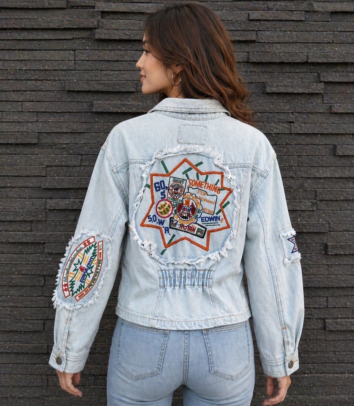 Edwin VTG Something Edwin Denim Jacket Cropped Embroidery Patch Size M / US 6-8 / IT 42-44 - 3 Thumbnail