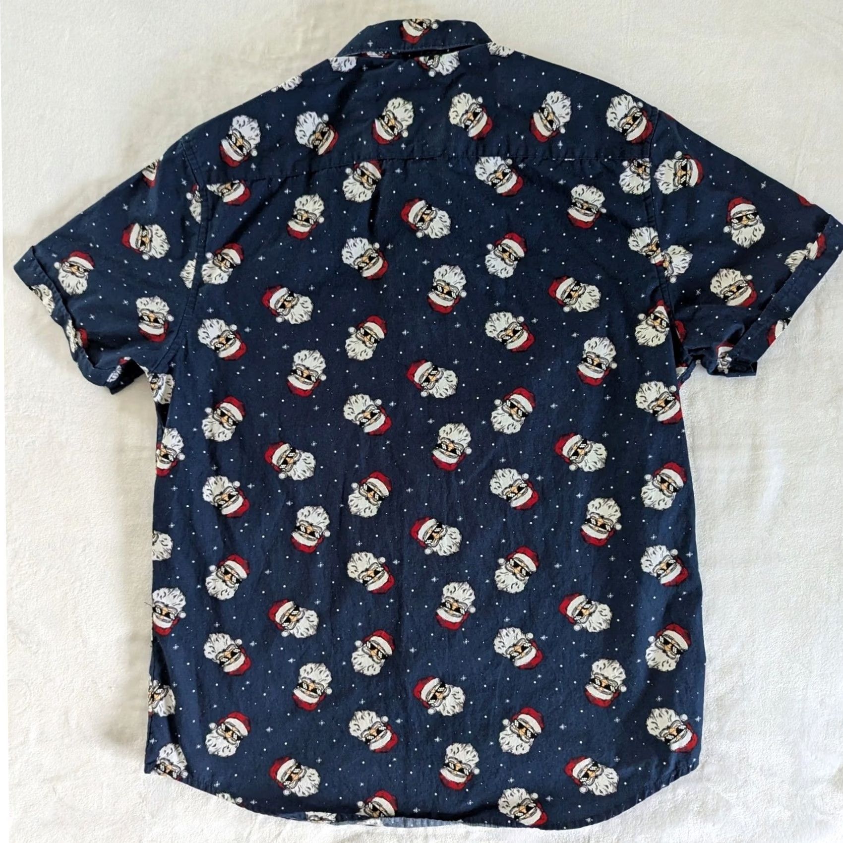 Denime VINTAGE Denim & Flower Navy Santa Claus Print Short Sleeve Button Up Shirt Mens Sz M Size US M / EU 48-50 / 2 - 2 Thumbnail