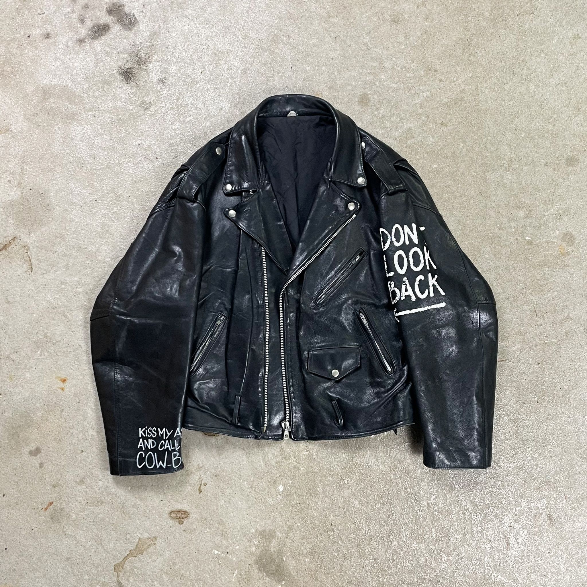 Vintage Vintage Redskins Black Painted Genuine Leather Jacket Size US L / EU 52-54 / 3 - 1 Thumbnail
