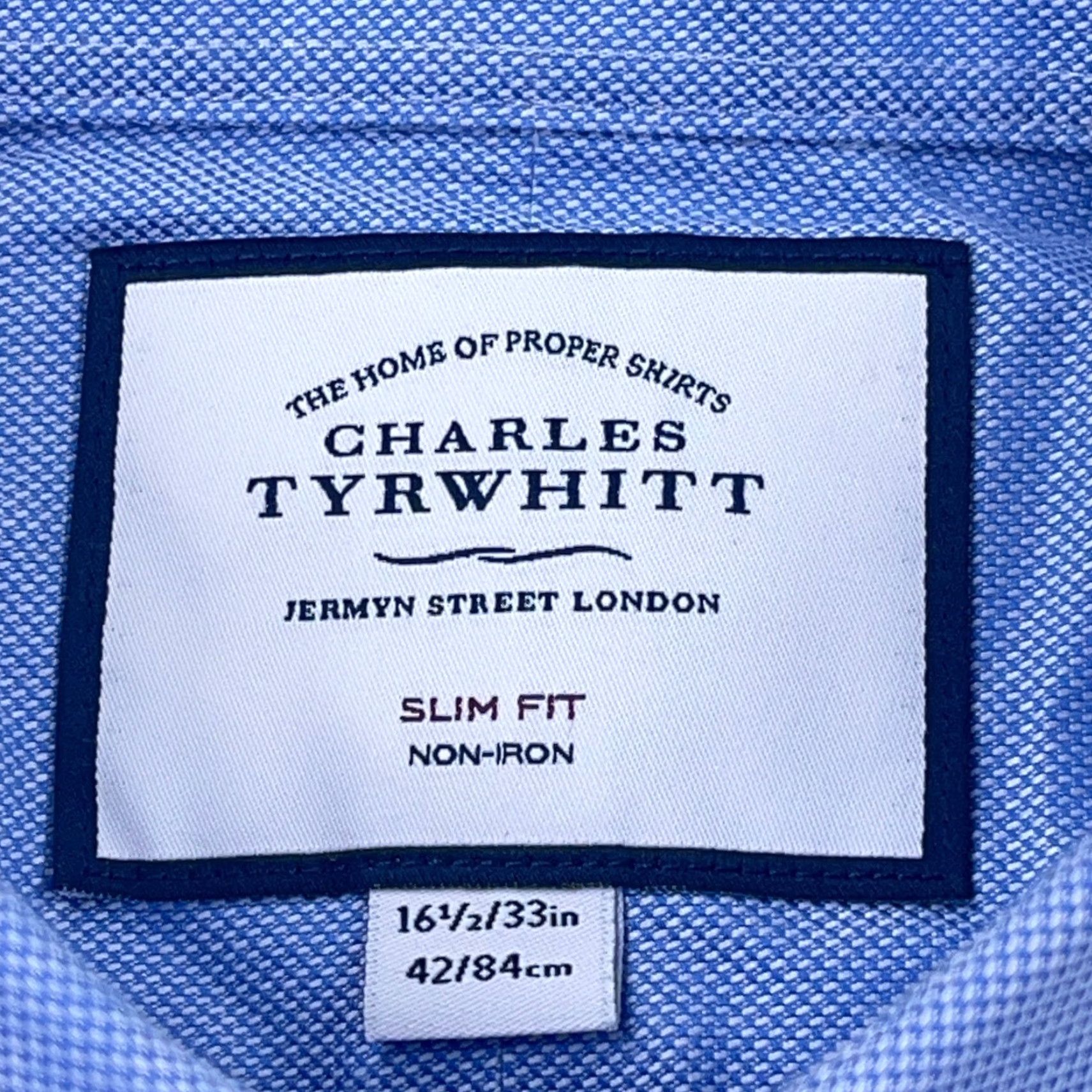 Charles Tyrwhitt Charles Tyrwhitt Shirt Men 16.5 33 Blue Button Up Slim Fit Oxford Cloth Dress A9 Size 42R - 3 Thumbnail
