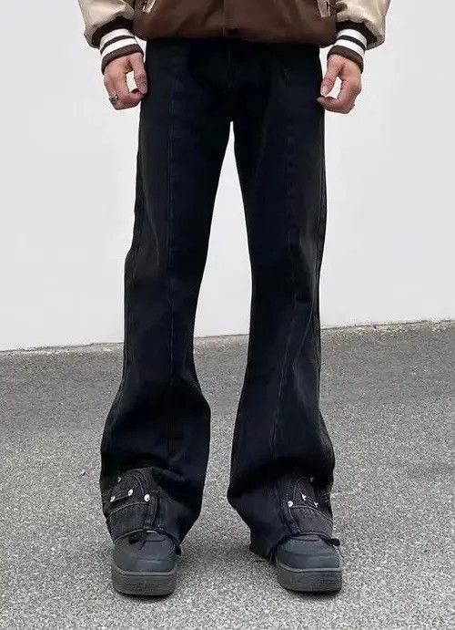Fashion Vintage Brown Baggy Men Cargo Flare Jean