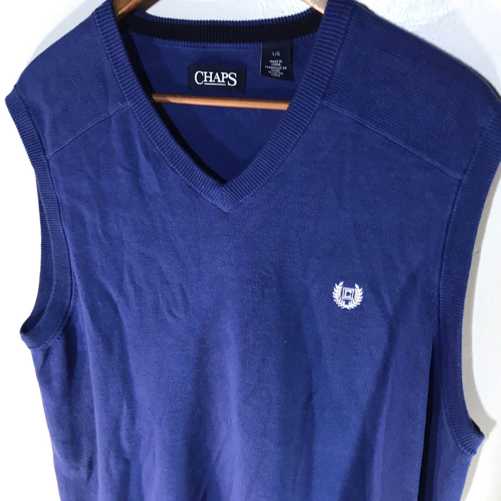 Chaps Chaps Men's Blue Cotton Sweater Vest Sleeveless V-Neck Regular Fit Fall Winter 100% Cotton Size US L / EU 52-54 / 3 - 2 Thumbnail