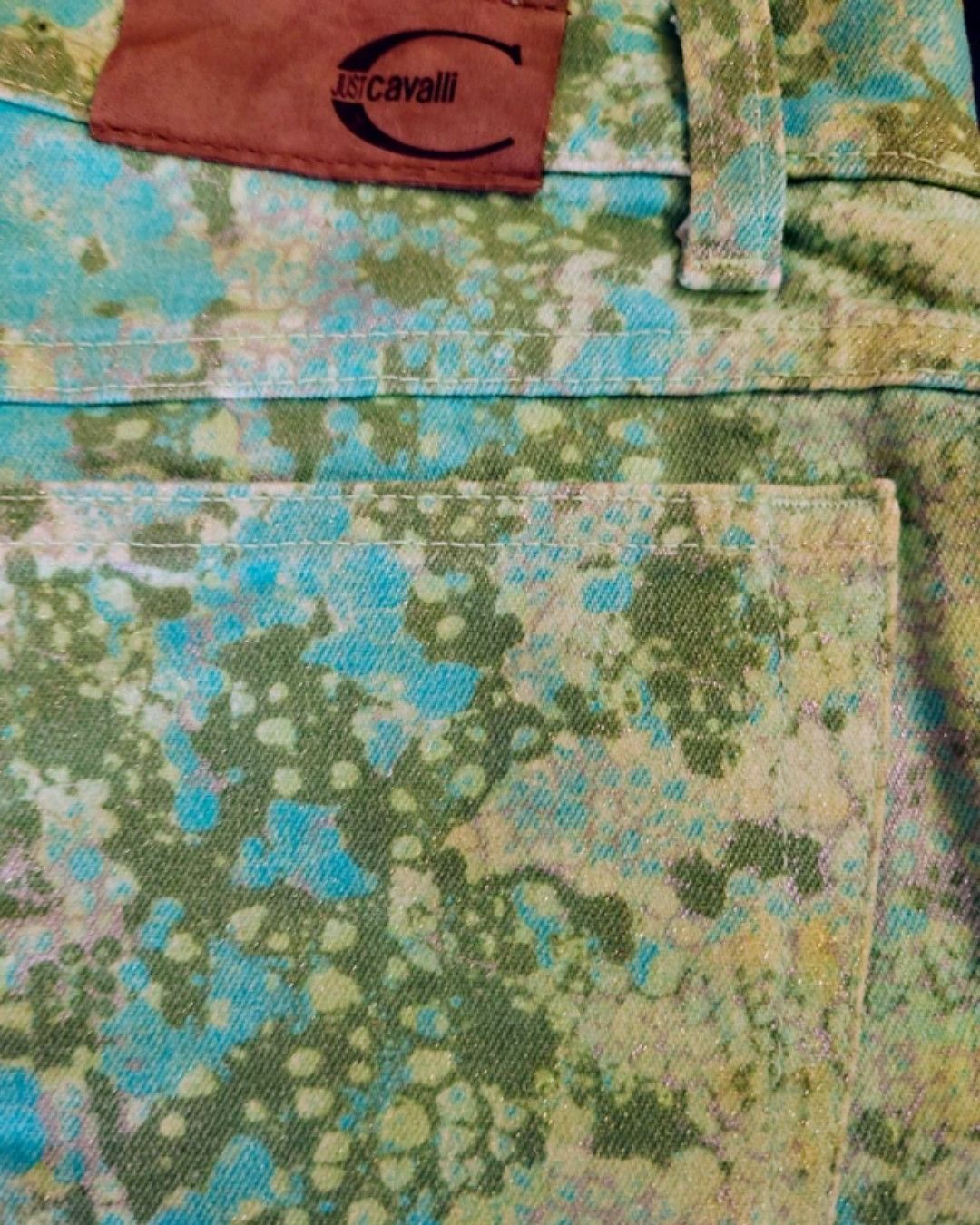 Just Cavalli Just Cavalli Glitter Acid Printed Jeans in Aqua & Green 2000 Size 27" / US 4 / IT 40 - 6 Thumbnail