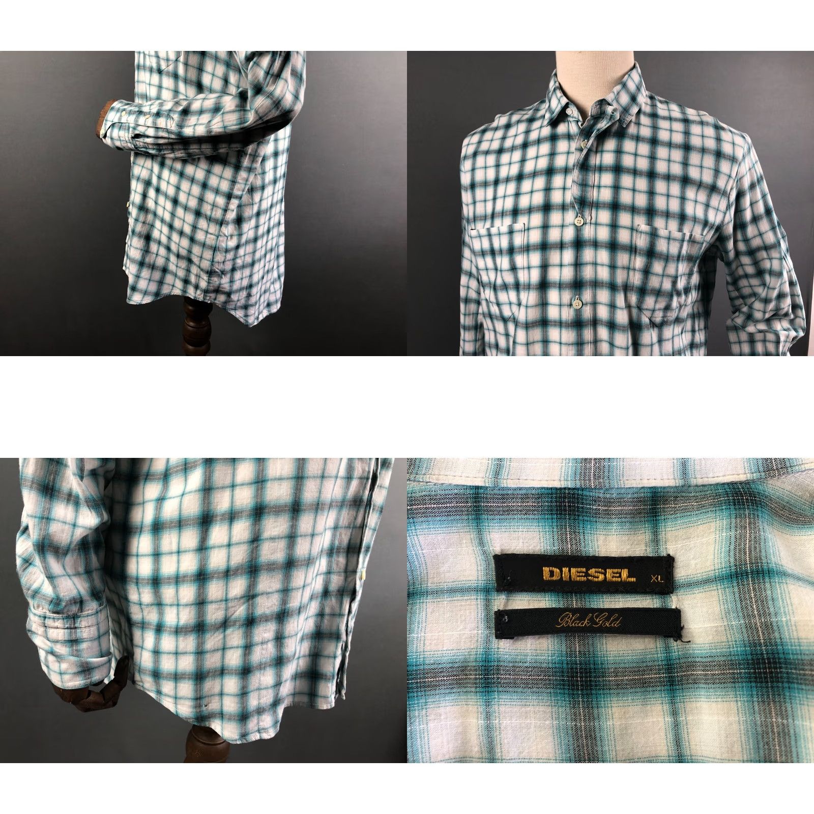 Diesel Diesel Black Gold Men's Shirt XL White Cotton Check Drop Tail Button-Up Casual Size US XL / EU 56 / 4 - 8 Thumbnail