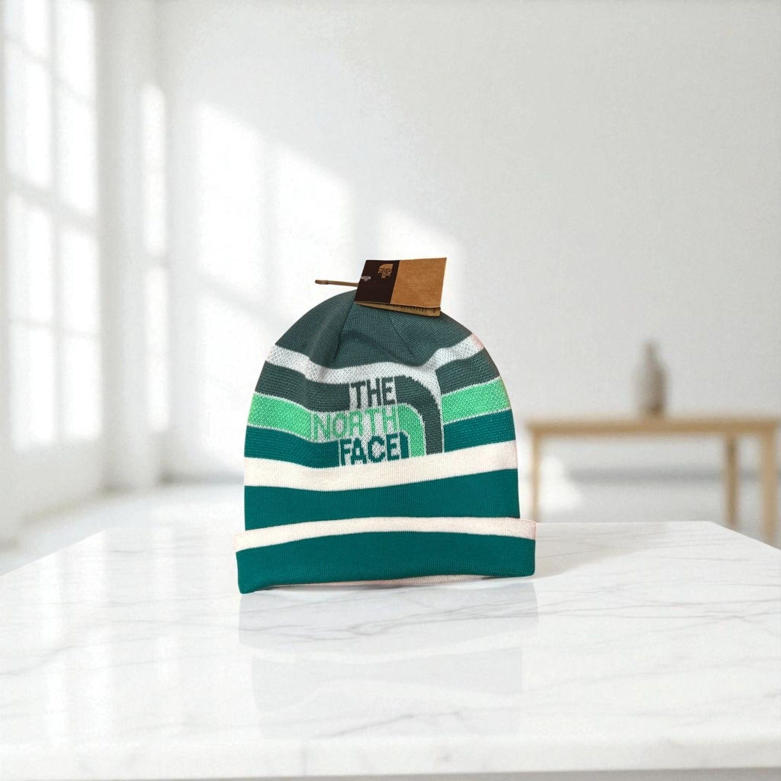 The North Face The North Face Retro Logo Beanie Dark Sage Striped Knit One Size ONE SIZE - 1 Thumbnail