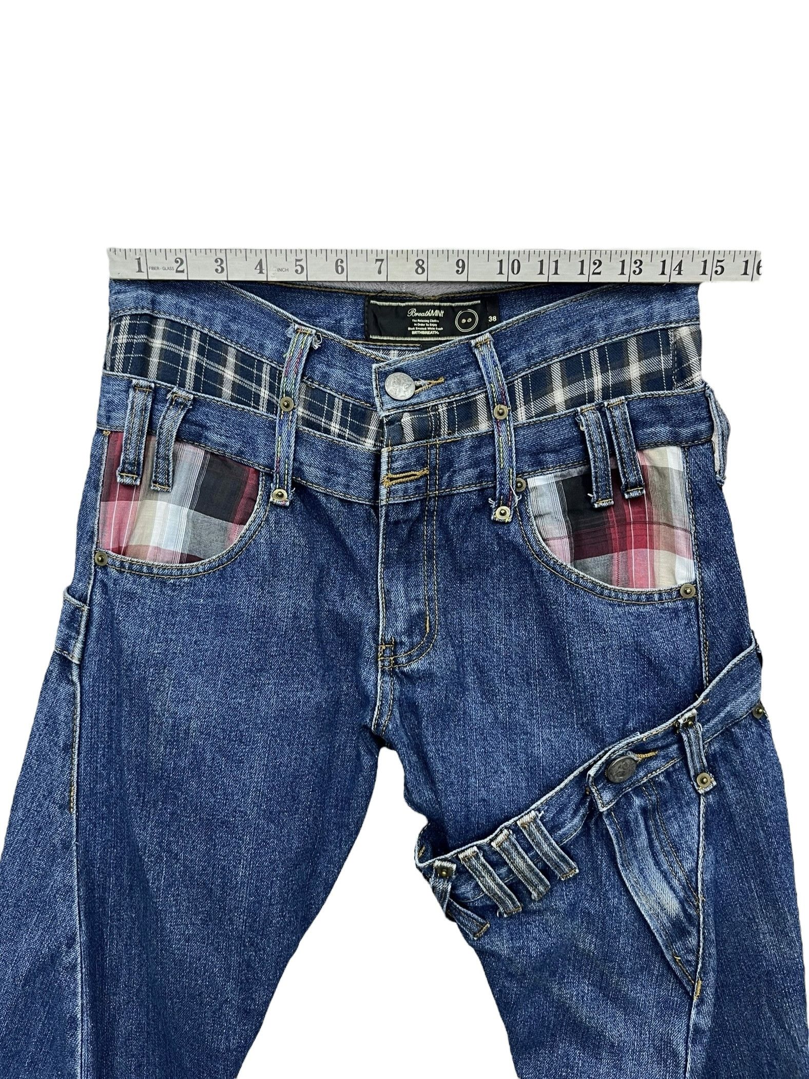 🔥VERY RARE🔥BREATHMINT Punk Tartan Triple Waist Denim
