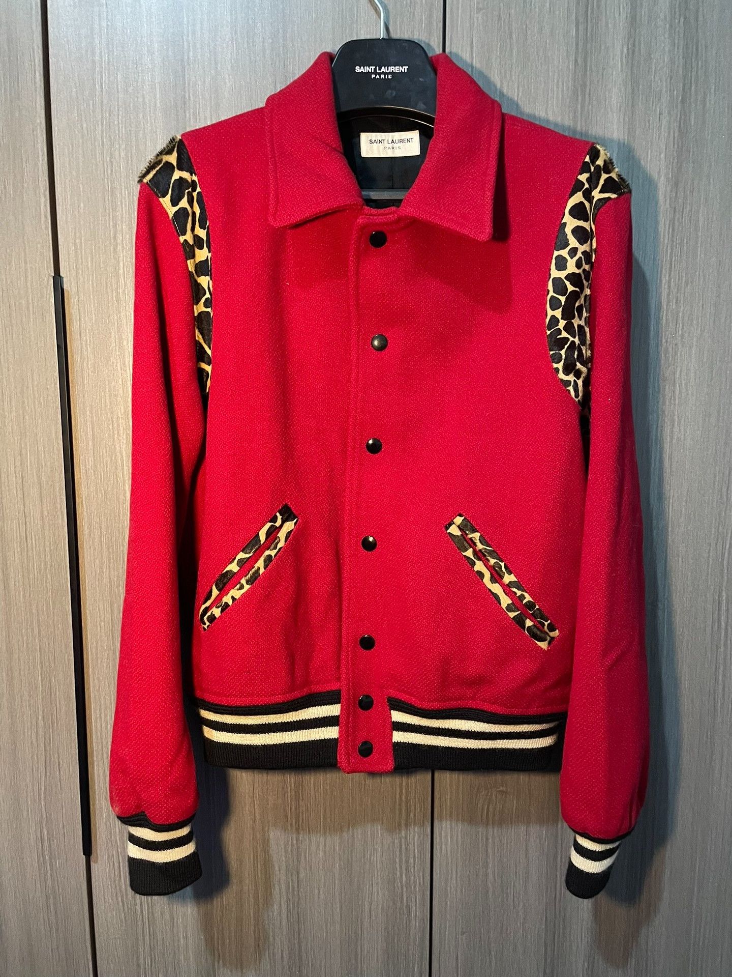 Saint Laurent Paris Saint Laurent Red Leopard Print Baseball Jacket Size US S / EU 44-46 / 1 - 1 Thumbnail