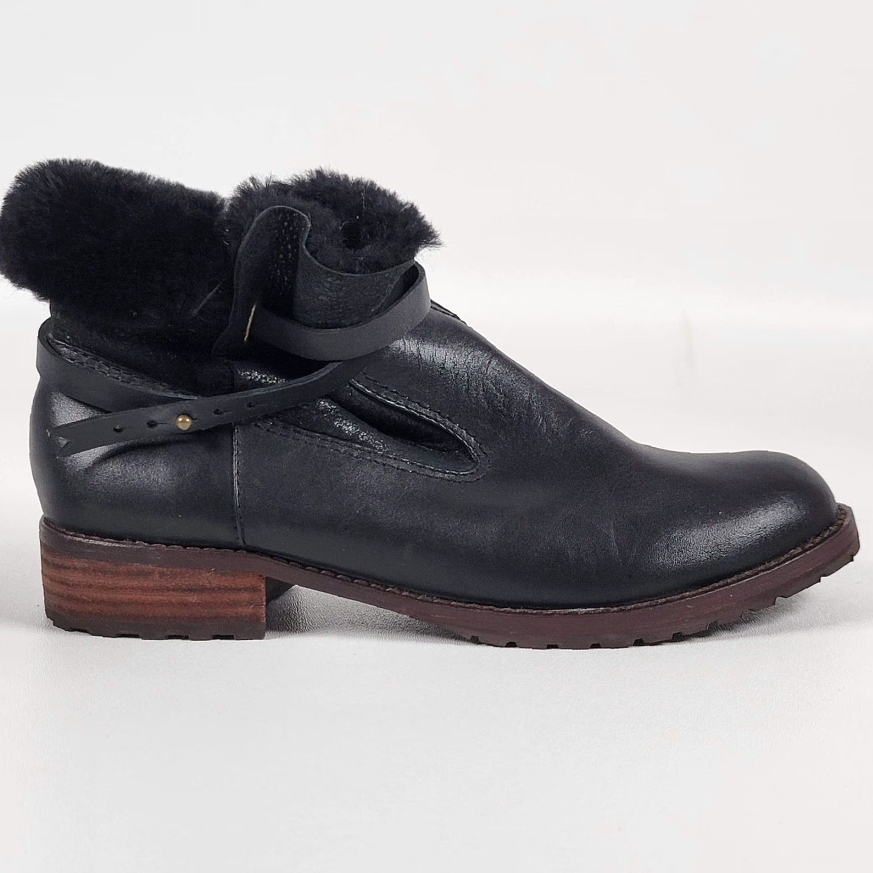 Vintage Matt Bernson Womens Boots Black Leather Shearling Trim Ankle Pull On 7.5 M Size US 8 / IT 38 - 6 Thumbnail