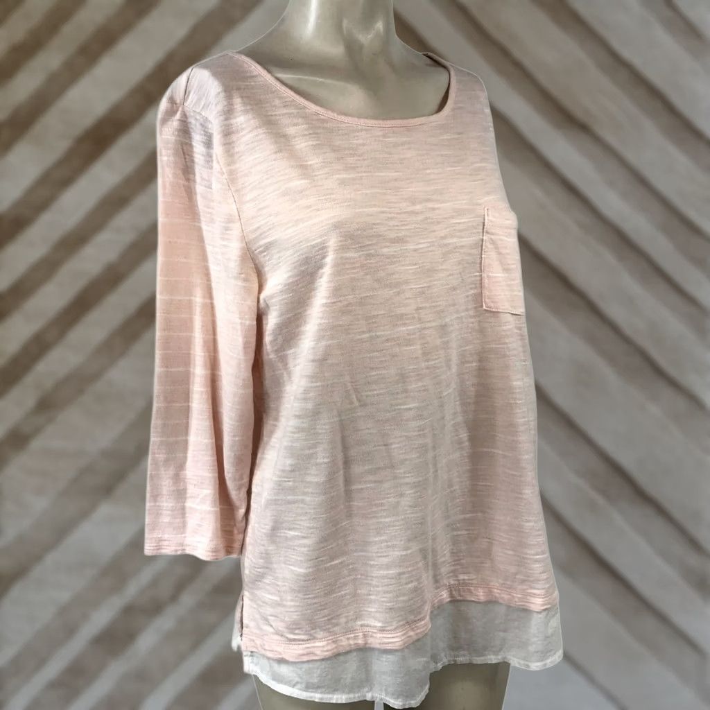 Vintage Chico'S - Womens 2 -Pink Crew Neck Long Sleeve Cotton Blend Top - Pre-Owned Good Size XS / US 0-2 / IT 36-38 - 1 Thumbnail